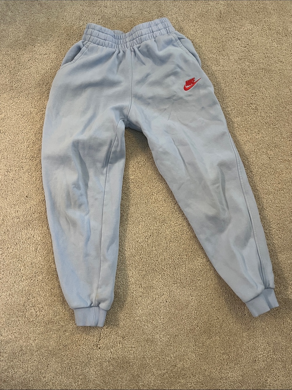 Nike Light Blue Kids Sweatpants with Red Swoosh Logo